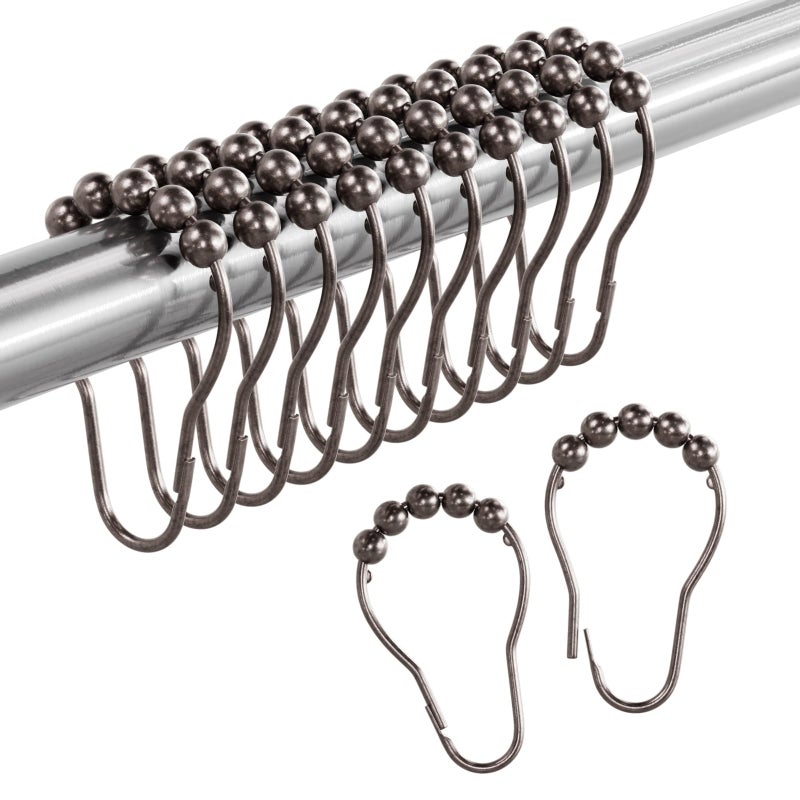 Amazer Bronze Shower Curtain Hooks, 12PCS Rust-Resistant Metal Shower Hooks Ring Shower Rings for Curtain, Rolling Shower Curtain Rings for Bathroom Shower Rod Shower Curtain Hangers - Image 1